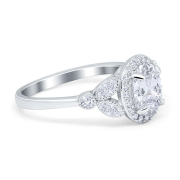 Oval Art Deco Engagement Ring Round Simulated Cubic Zirconia 925 Sterling Silver